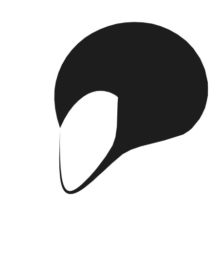 Silhouette of a stylized black bird with a curved beak against a black background.