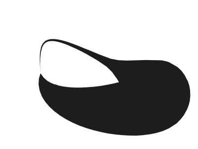 A black slip-on shoe viewed from the side.