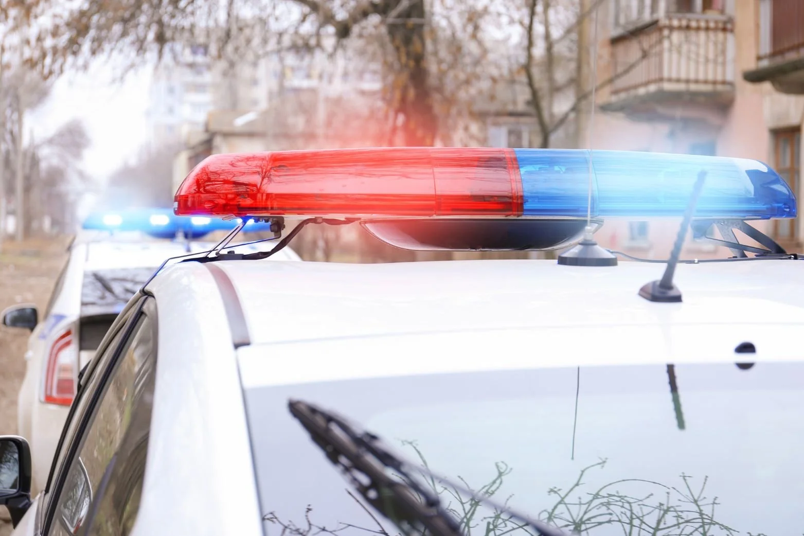 a police car with its lights on