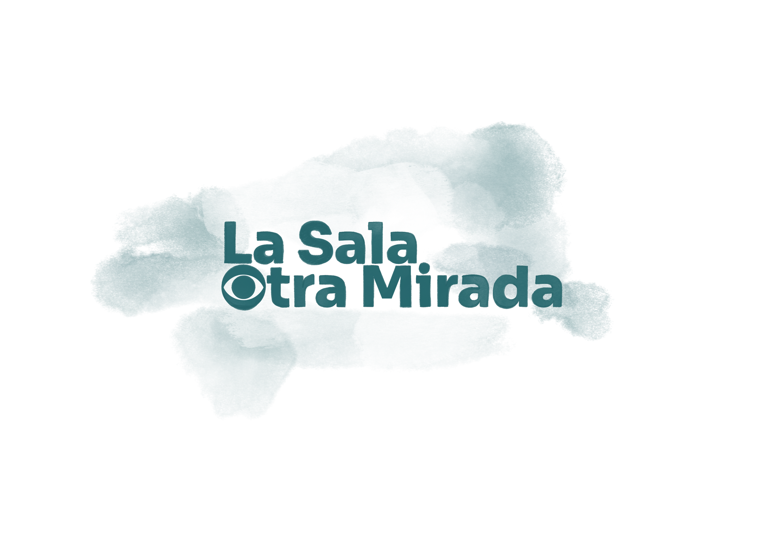 Texto en una nube de respiración que dice 'la sala otra Mirad' en letras azules sobre un fondo oscuro.
