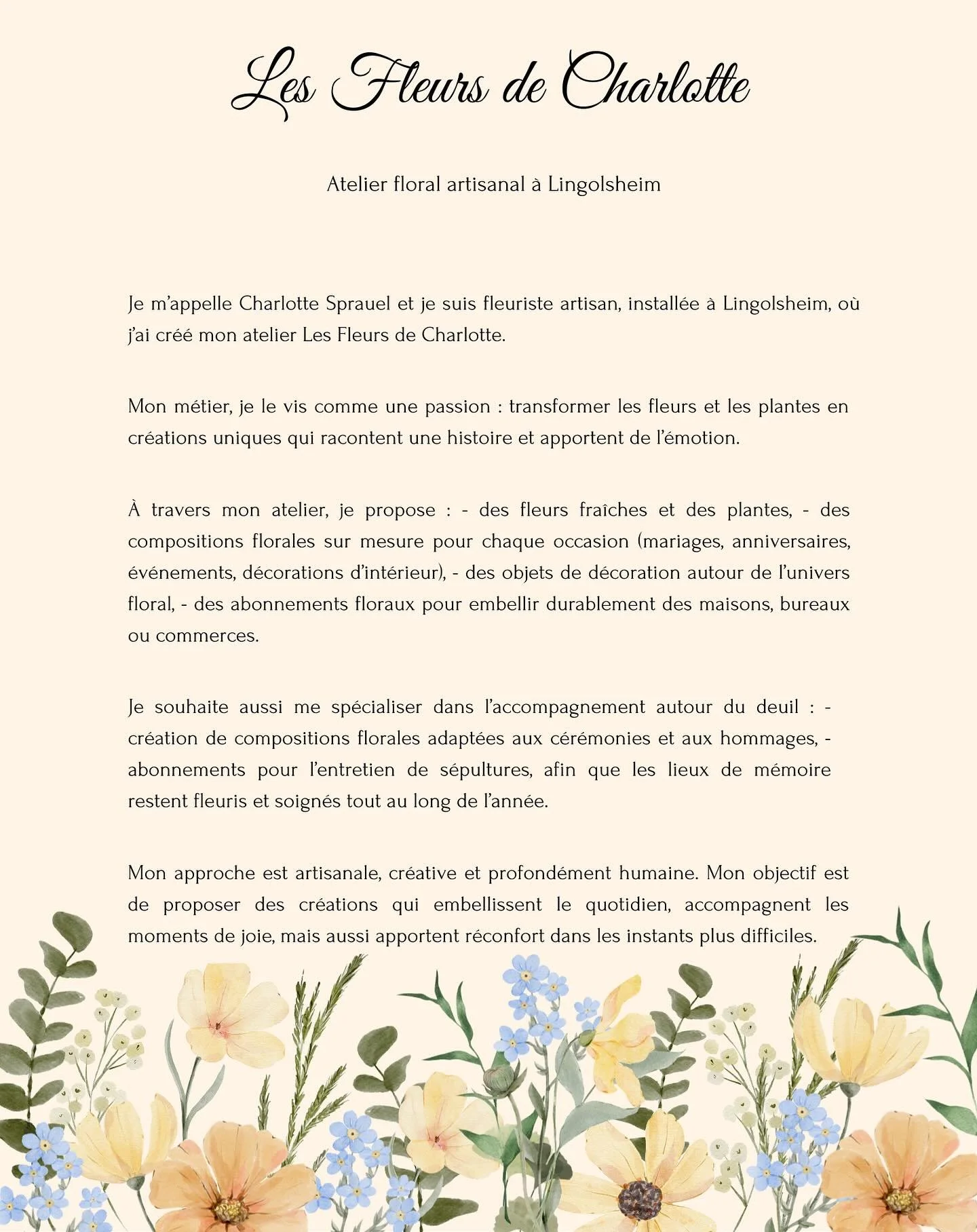 🍁Une nouvelle aventure fleurie voit le jour🍁  Je suis heureuse de vous annoncer l&rsquo;ouverture de Les Fleurs de Charlotte, mon atelier floral artisanal &agrave; Lingolsheim.

Mon m&eacute;tier est une v&eacute;ritable passion : transformer les f