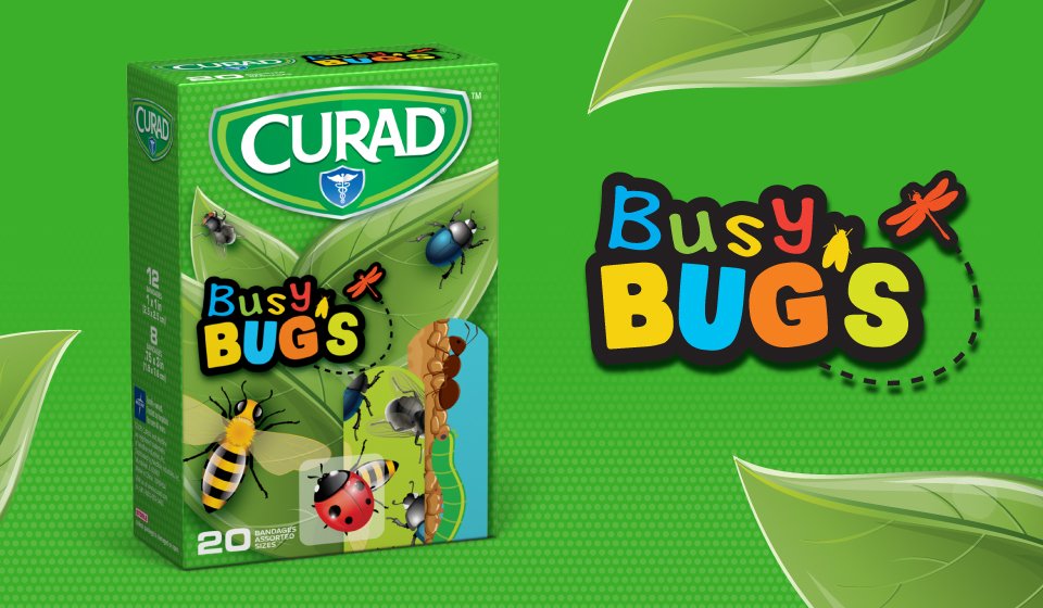 BUGS THAT BANDAGE BETTER. Designed to spark curiosity, this concept brings bold color, movement, and personality to the shelf. I created the logo, graphics, and bandage illustrations to engage kids while reinforcing the Curad brand.
