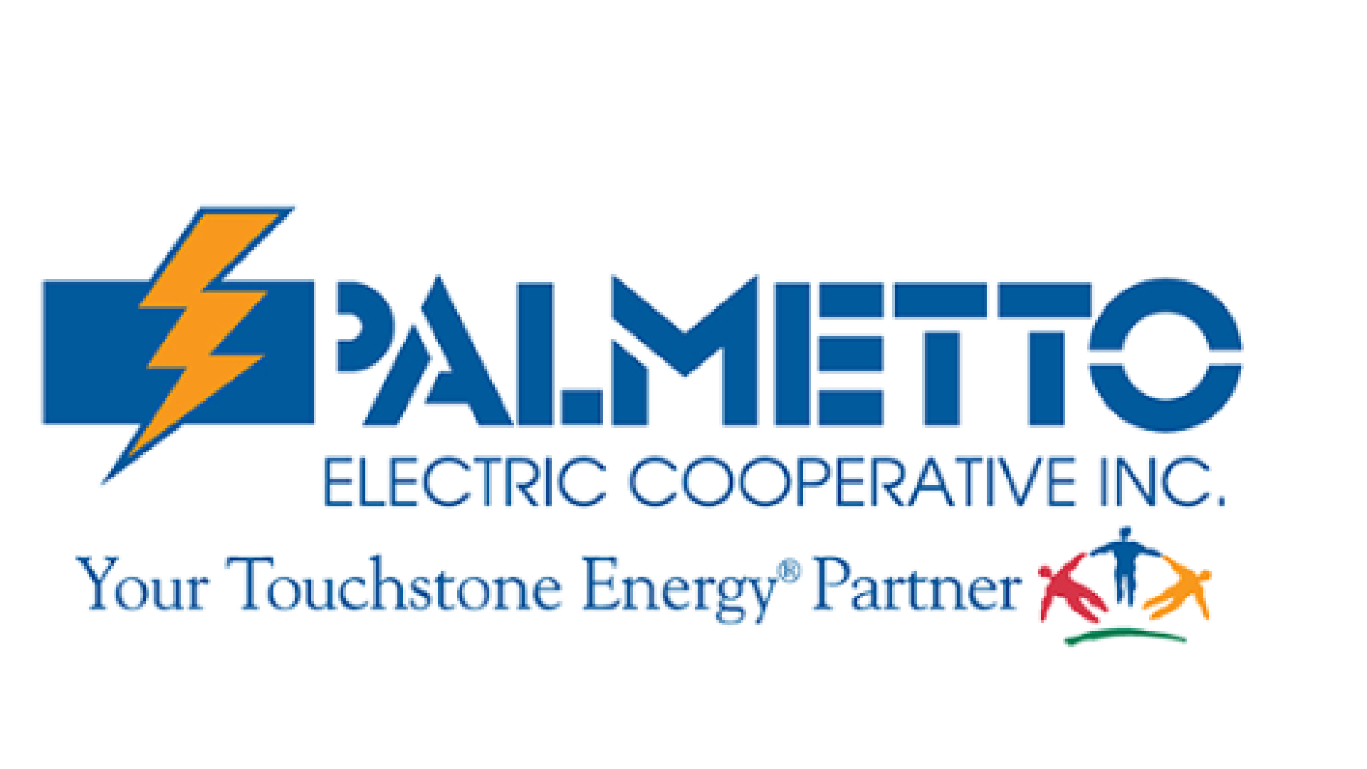 Logo of Palmetto Electric Cooperative Inc. featuring a lightning bolt and tagline 'Your Touchstone Energy Partner' with colorful human figures holding hands.