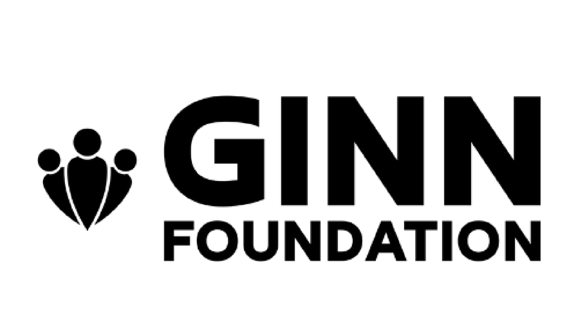 Black and white logo of the GINN Foundation featuring three stylized people and text.