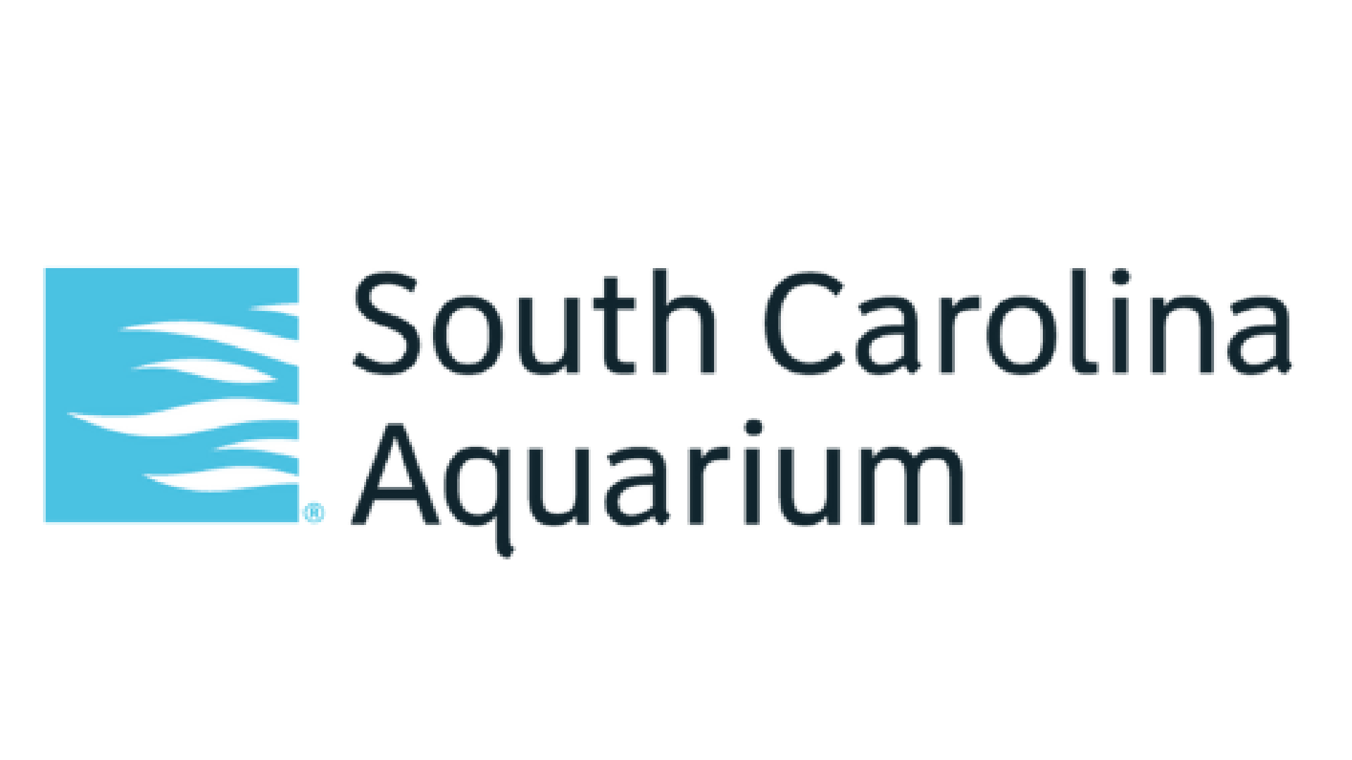 Logo of South Carolina Aquarium featuring blue waves and black text.