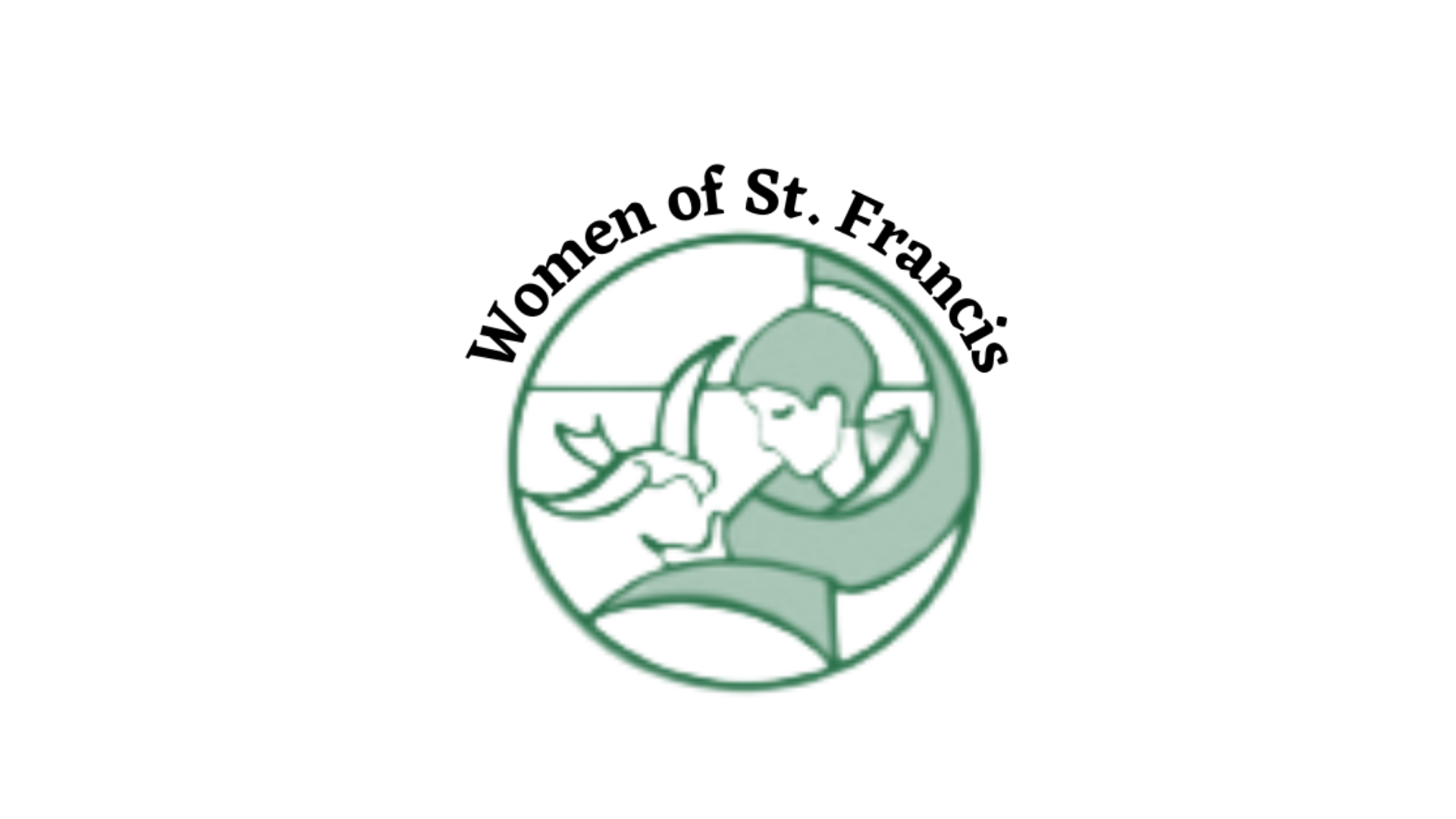 Logo of Women of St. Francis, featuring a circular design with a woman's profile wearing a headscarf, and a bird, with the text "Women of St. Francis" curved around the top.