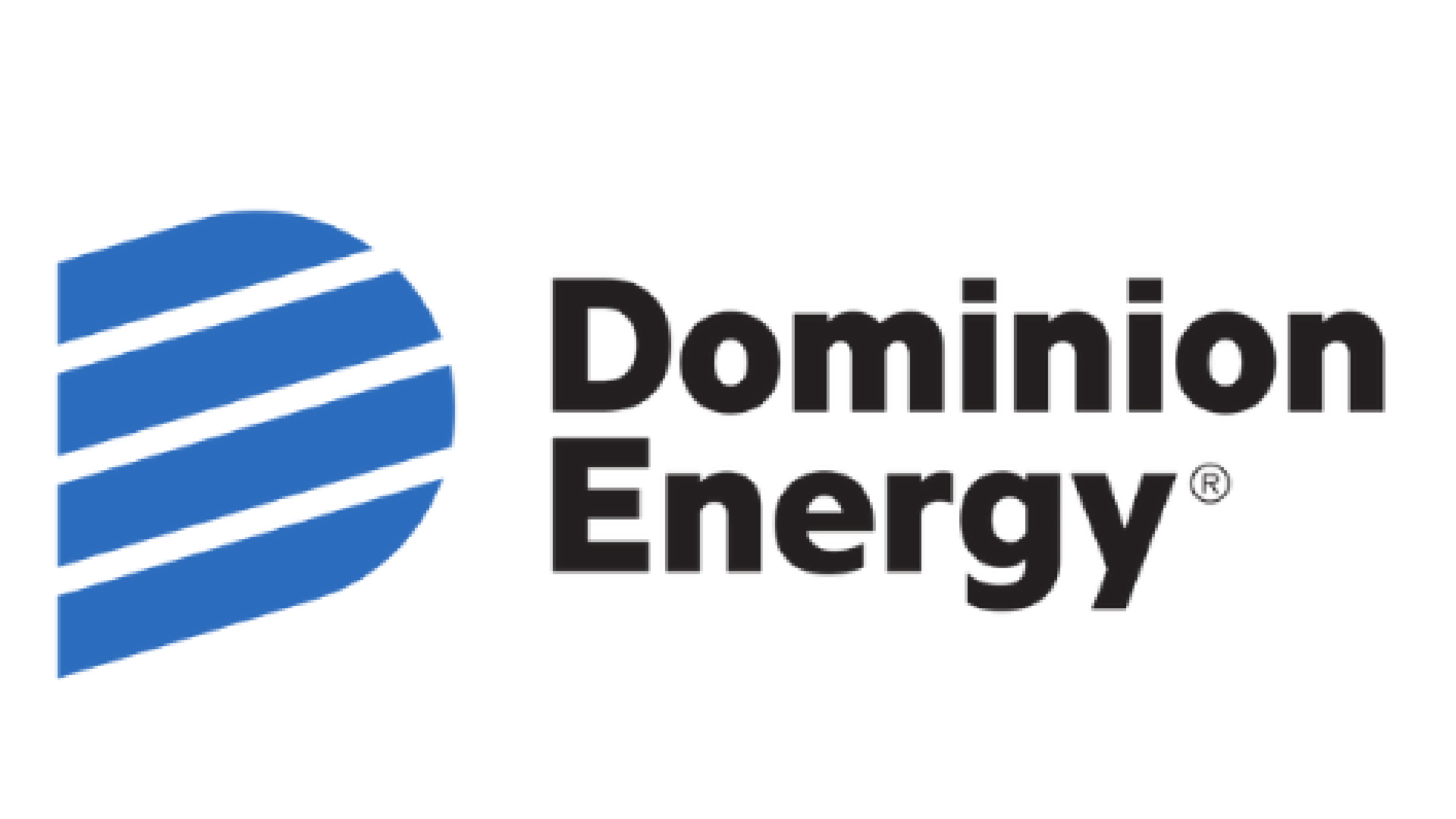Logo of Dominion Energy, featuring a blue globe with white stripes and the company name in black text.