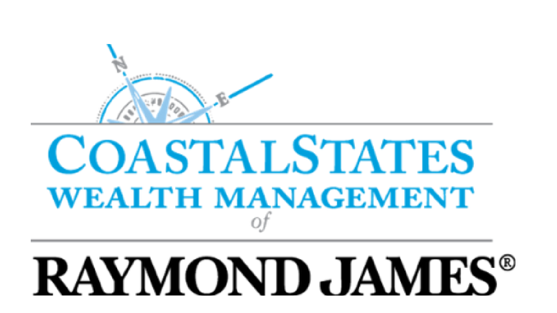 Logo of Coastal States Wealth Management and Raymond James, featuring a compass and lines indicating navigation and direction.