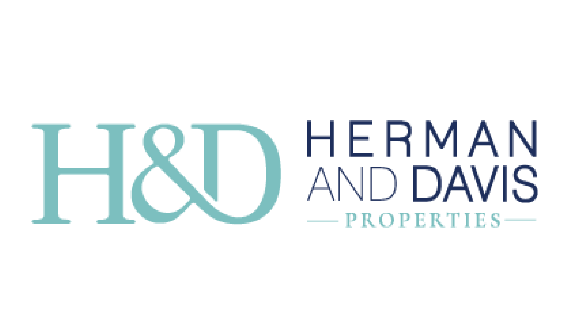 Logo for H & H Herman and Davis Properties with teal and navy blue text.