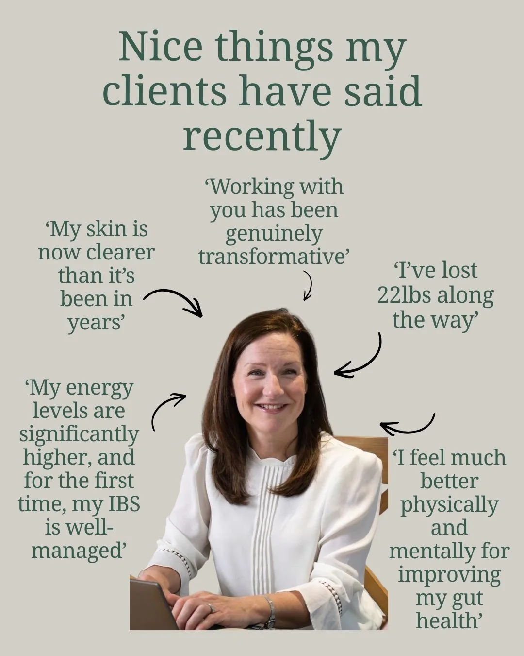 When clients tell me they have more energy, clearer skin, improved gut health, better balance mentally and physically, and feel more confident in themselves again, it&rsquo;s such a reminder that small, sustainable changes really do add up. 

As a nu