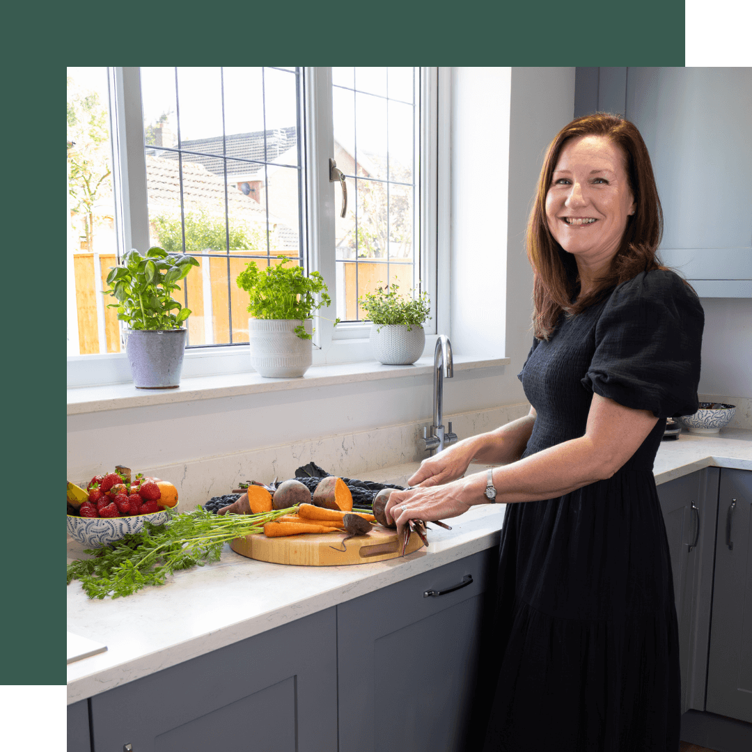 Victoria Malcolm Nutritional Therapist Leeds, Cutting Vegetables in Kitchen