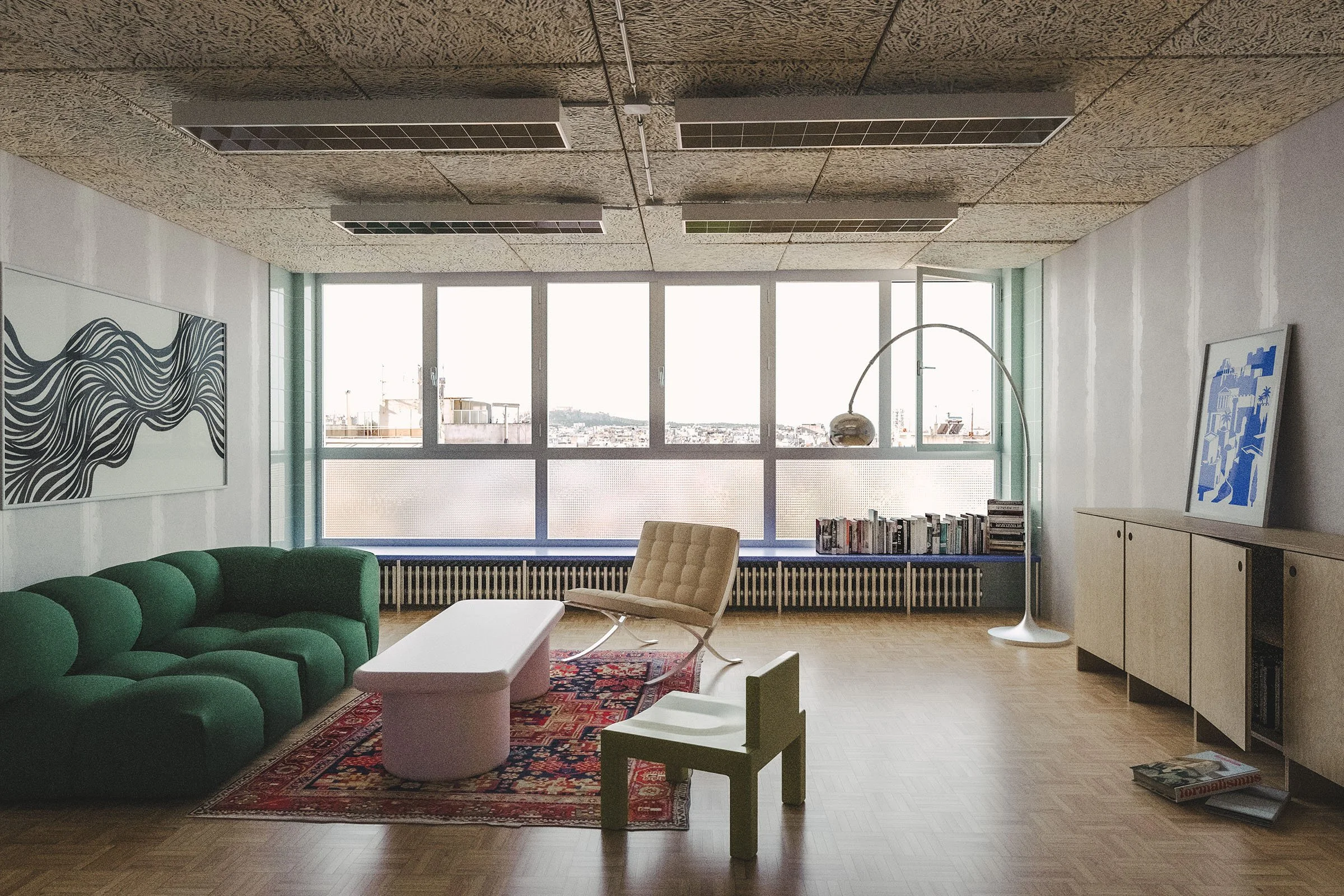 3D Rendering eines hochwertigen Interior Design Projektes für eine Loft Wohnung in einem umgenutzten Bürogebäude 