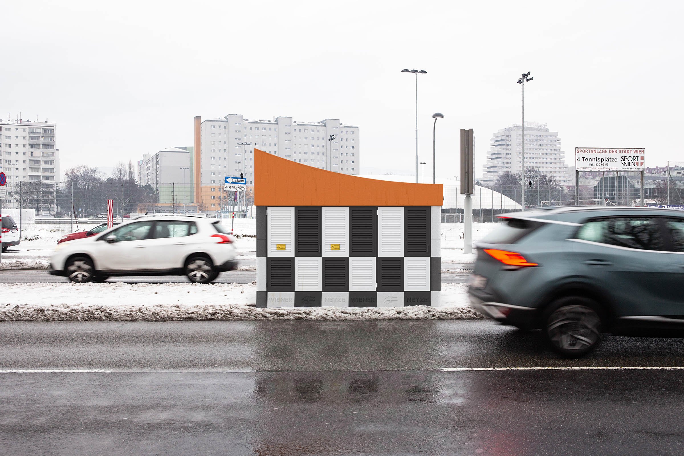 Visualisierung eines Architekturprojektes für das design von Trafostationen im öffentlichen Raum in Wien