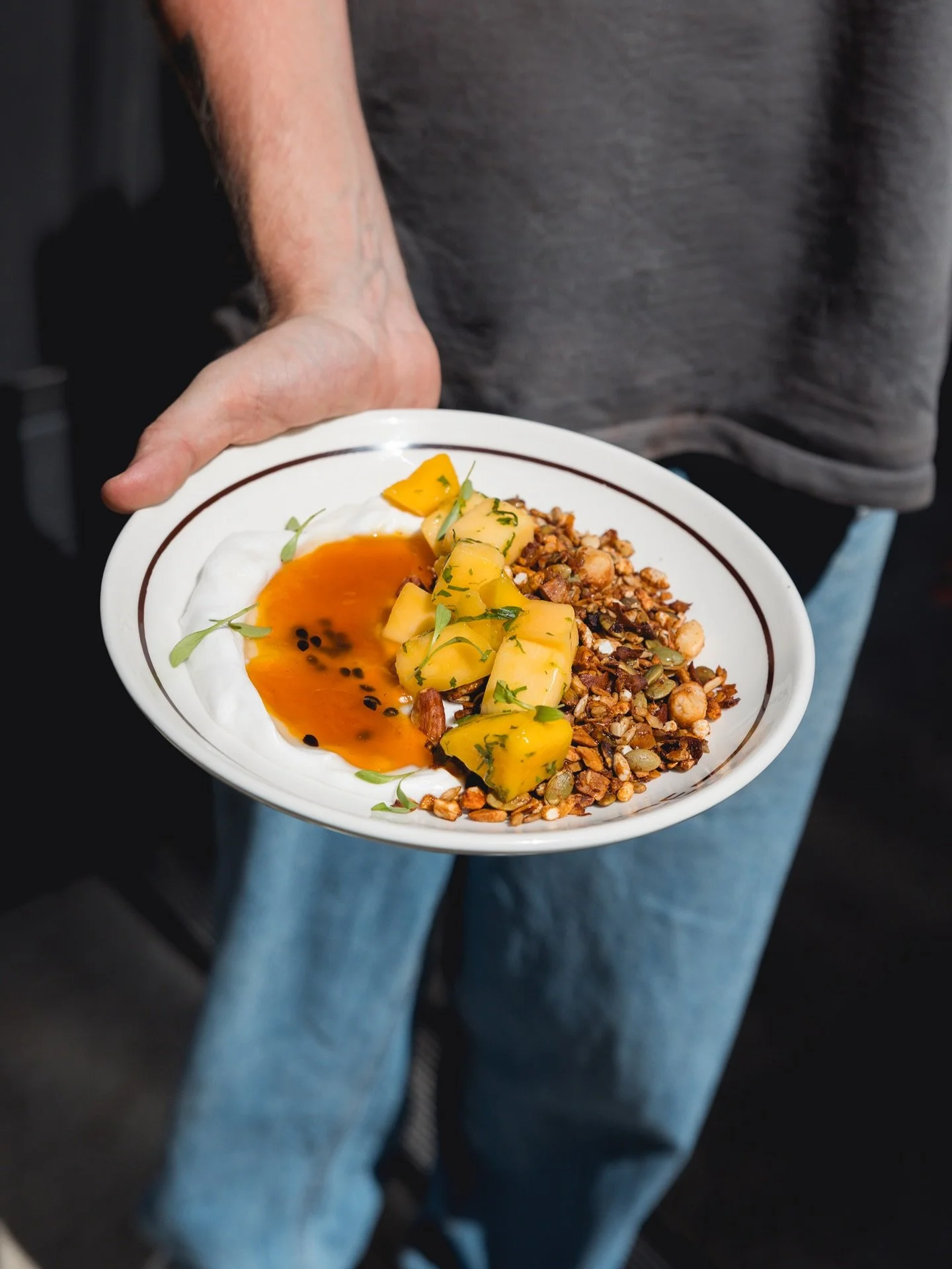 Summer in a bowl. 

Seasonal Granola. Toasted granola with coconut yoghurt, fresh
mango salad, passionfruit jelly &amp; lemongrass syrup

Available from 7am - 11am