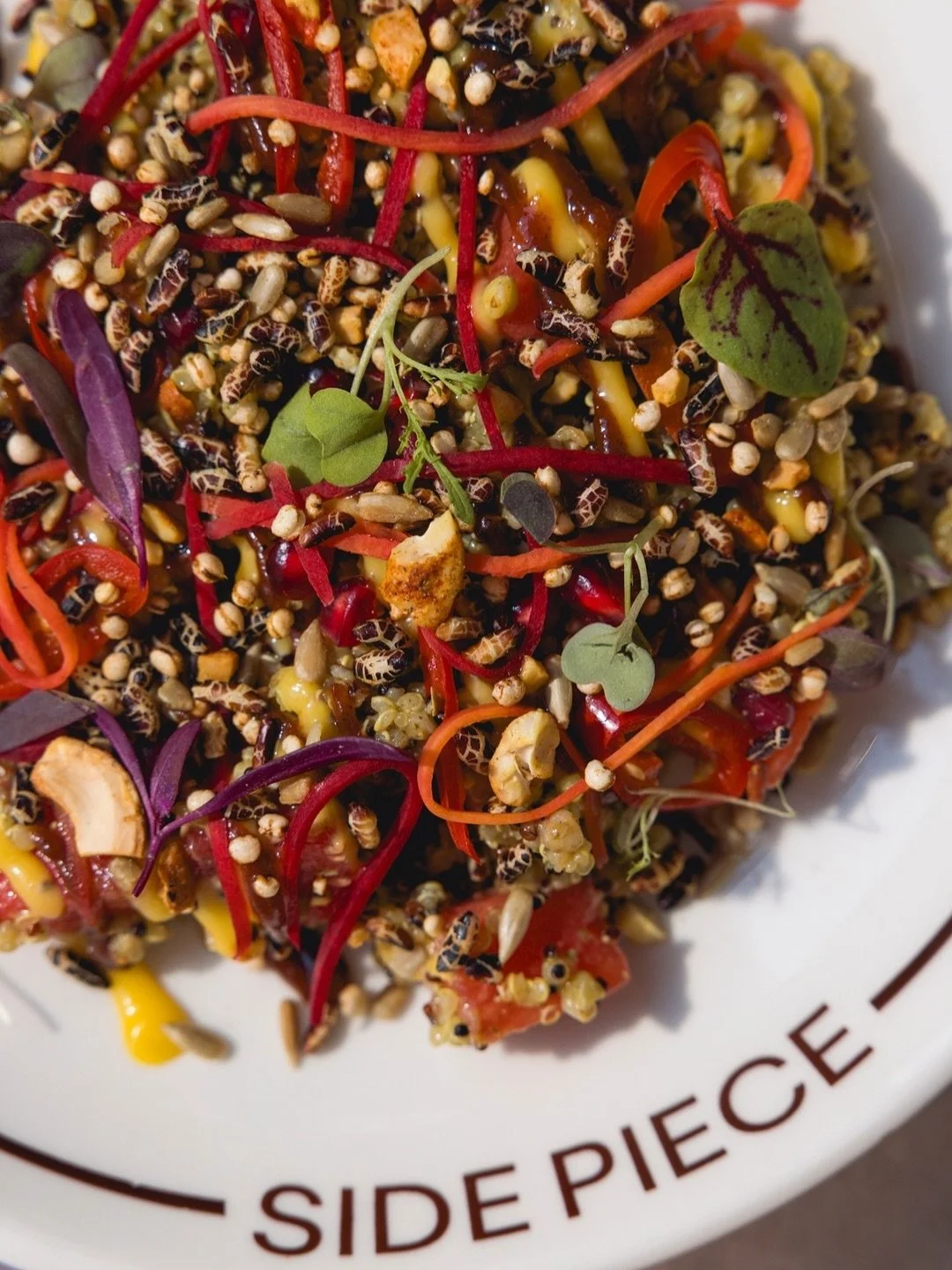 Side Piece Salad Bowl

quinoa salad, watermelon &amp; puffed grains with house made mango-lime dressing

add poached chicken, fried chicken, kasundi cured salmon or onion bhaji

Available from 10am