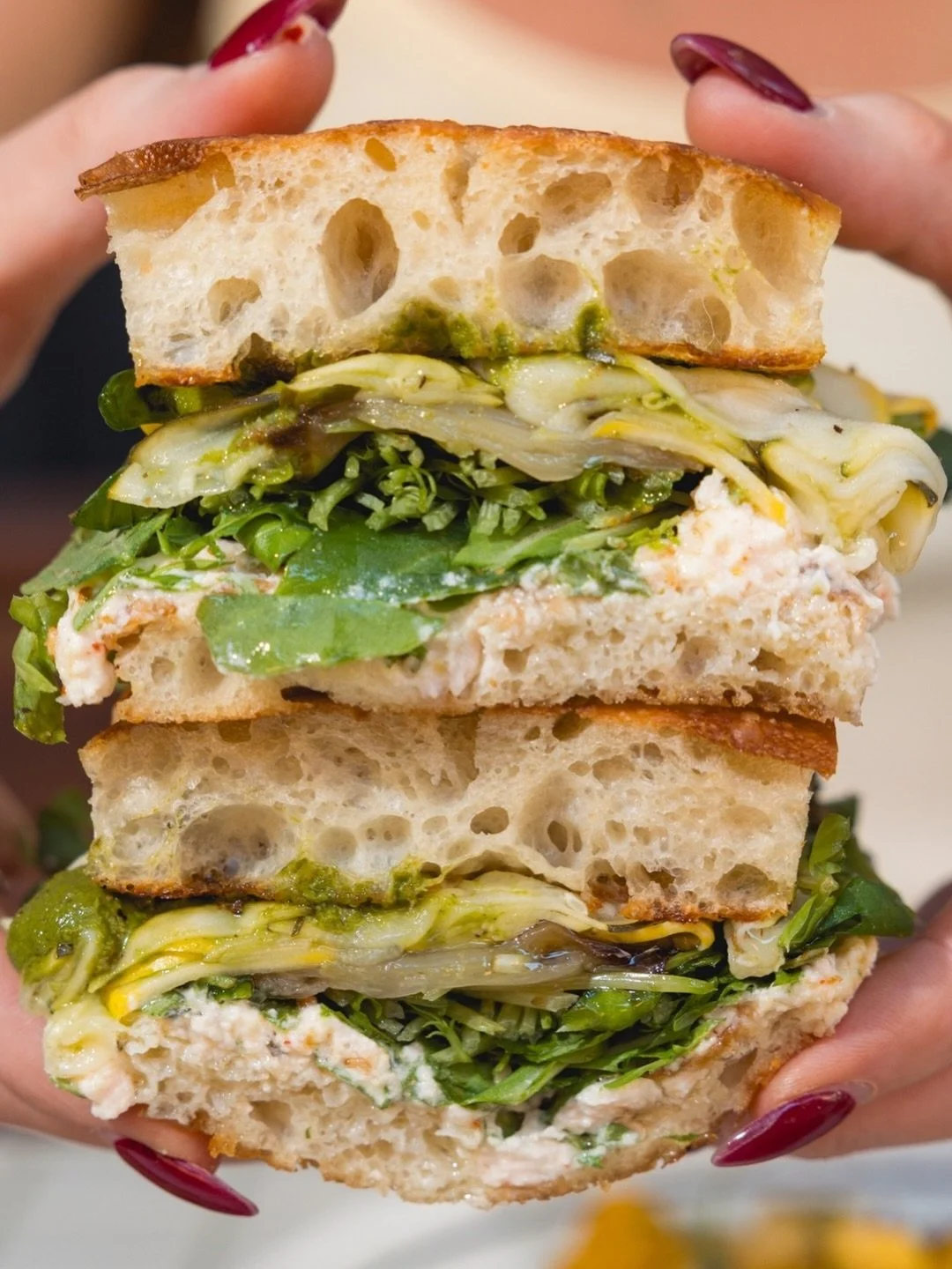 Squash &amp; Zucchini

marinated squash and zucchini, whipped ricotta, dukkah &amp; shallot jam served between sliced focaccia

Available for dine-in or takeaway