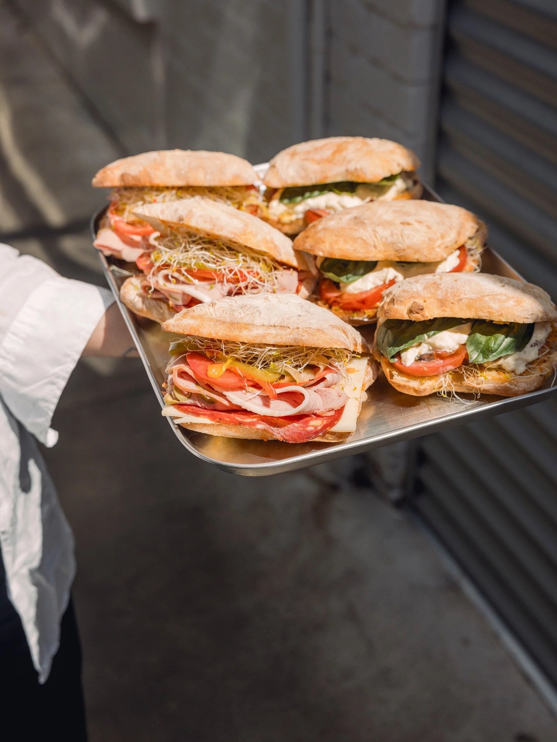 New in the cabinet for the warmer months. Ciabatta rolls baked in-house at Side Piece, filled and ready to go.

Cold cuts / sopressa, ham, mortadella, provolone, chilli butter, pickles and dirty martini dressing.

Vego / tomato, basil, stracciatella,