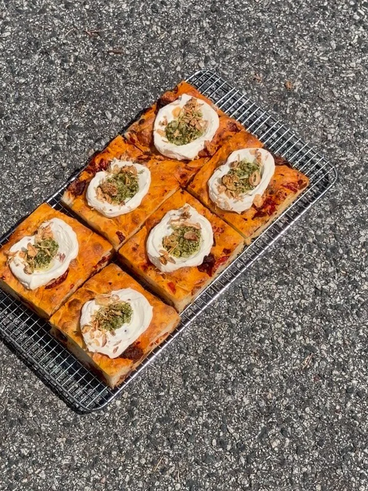 OCTOBER LOADED FOCACCIA 

Chorizo, roasted capsicum, salsa verde, whipped ricotta

Available daily until sold out. This month only