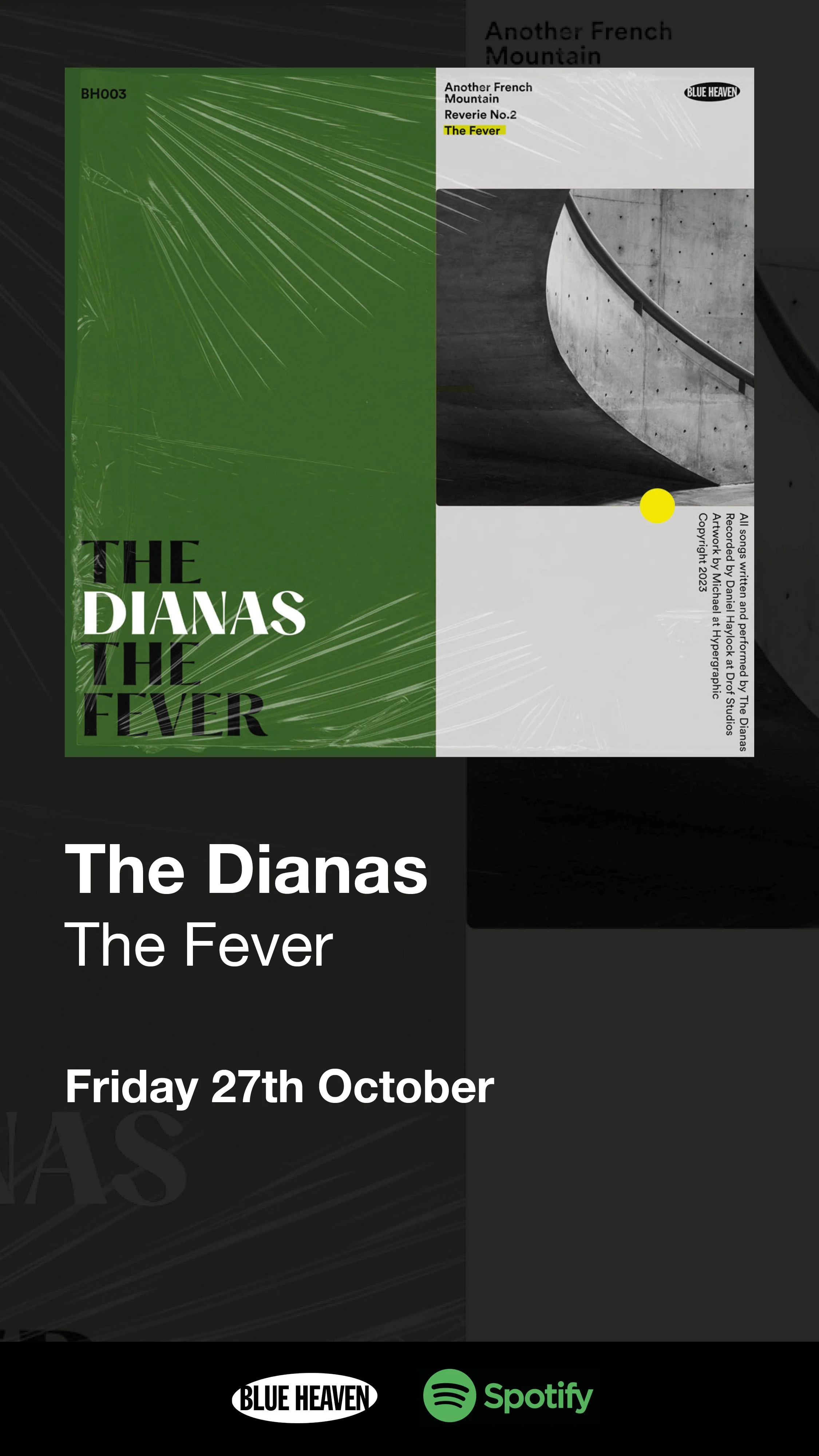 Event poster for The Dianas performing 'The Fever' on Friday, October 27th at Blue Heaven, available on Spotify.