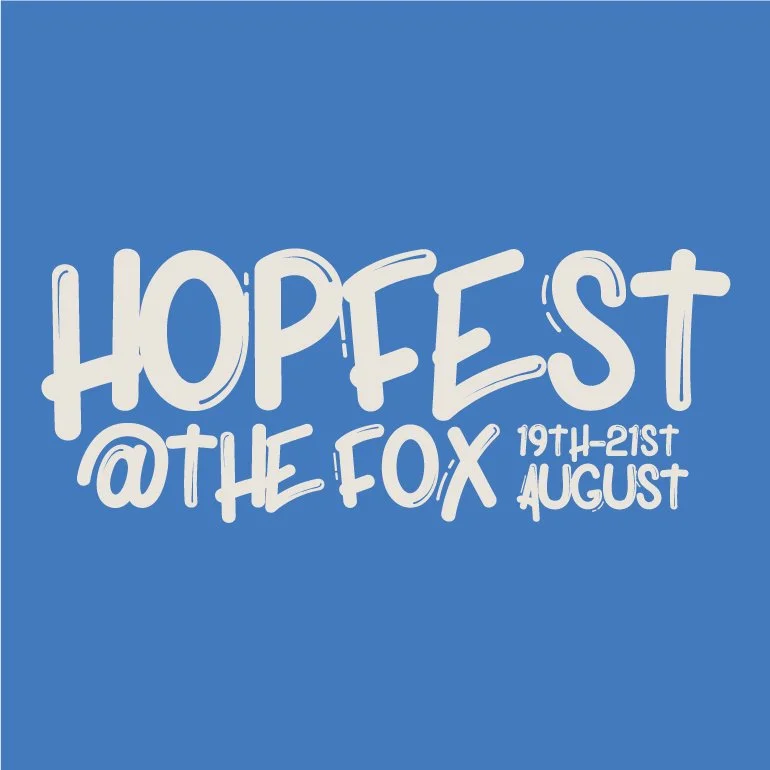 Blue poster promoting Hope Fest at the Fox from August 19th to 21st.