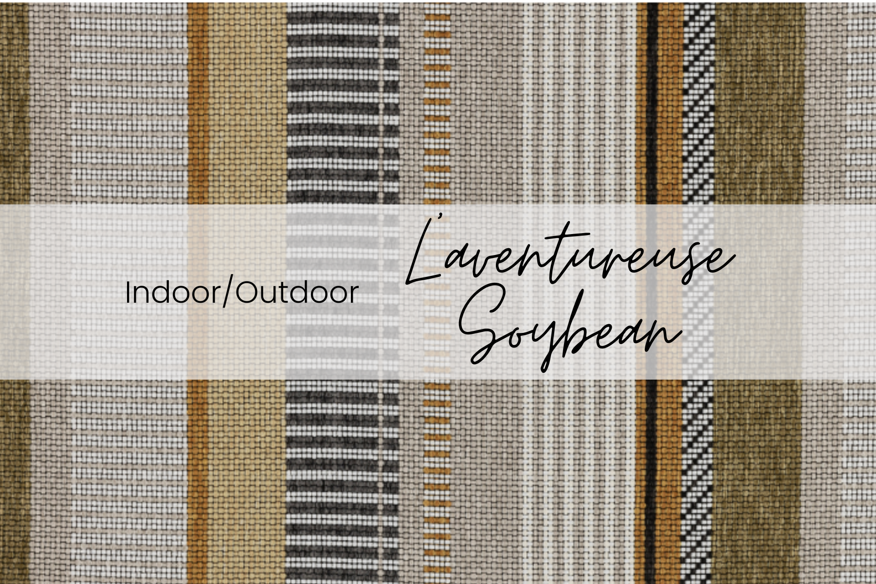 Text overlay on woven fabric pattern background reads 'Indoor/Outdoor' and 'Louvreuse Sofa Deek'.