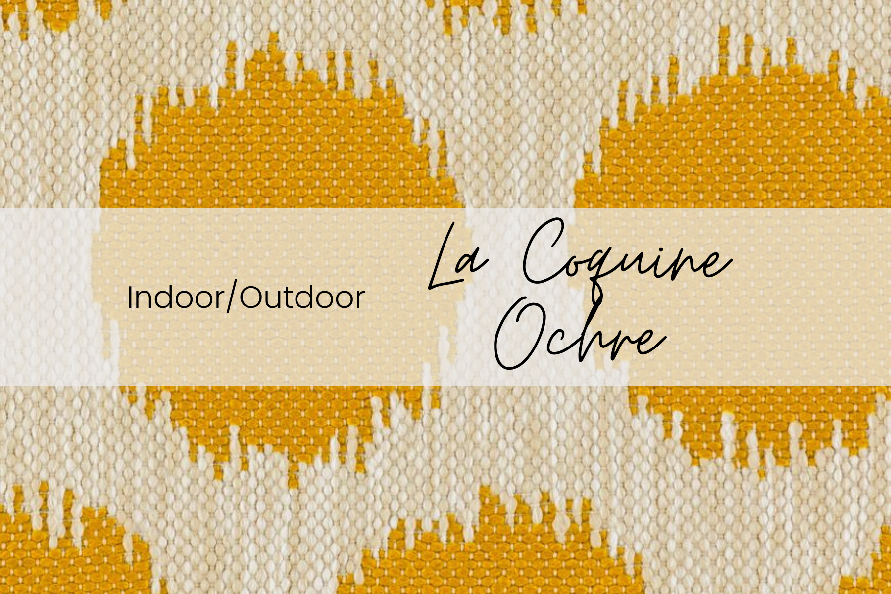 Close-up of a bee sketch on fabric, with text overlay reading 'Indoor/Outdoor La Coquine Ombre'.