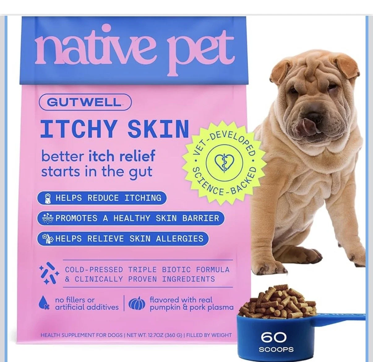 Native Pet GutWell Itchy Skin  Anti-Itch Supplement for Dogs