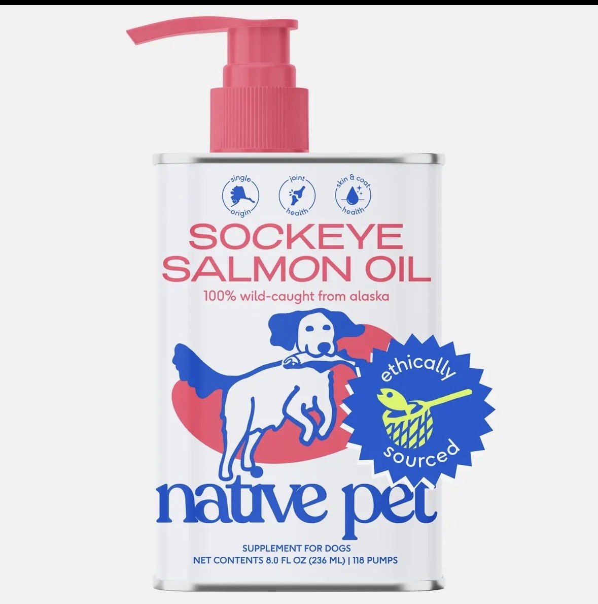 Wild-Caught Alaskan Sockeye Salmon Oil  Skin & Coat Health Supplement for Dogs