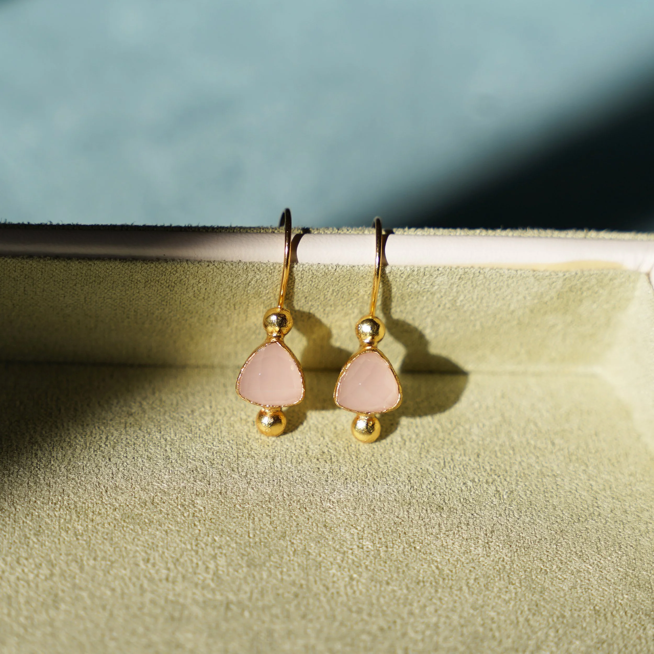 Rose Quartz Minimalist Triangle Earrings