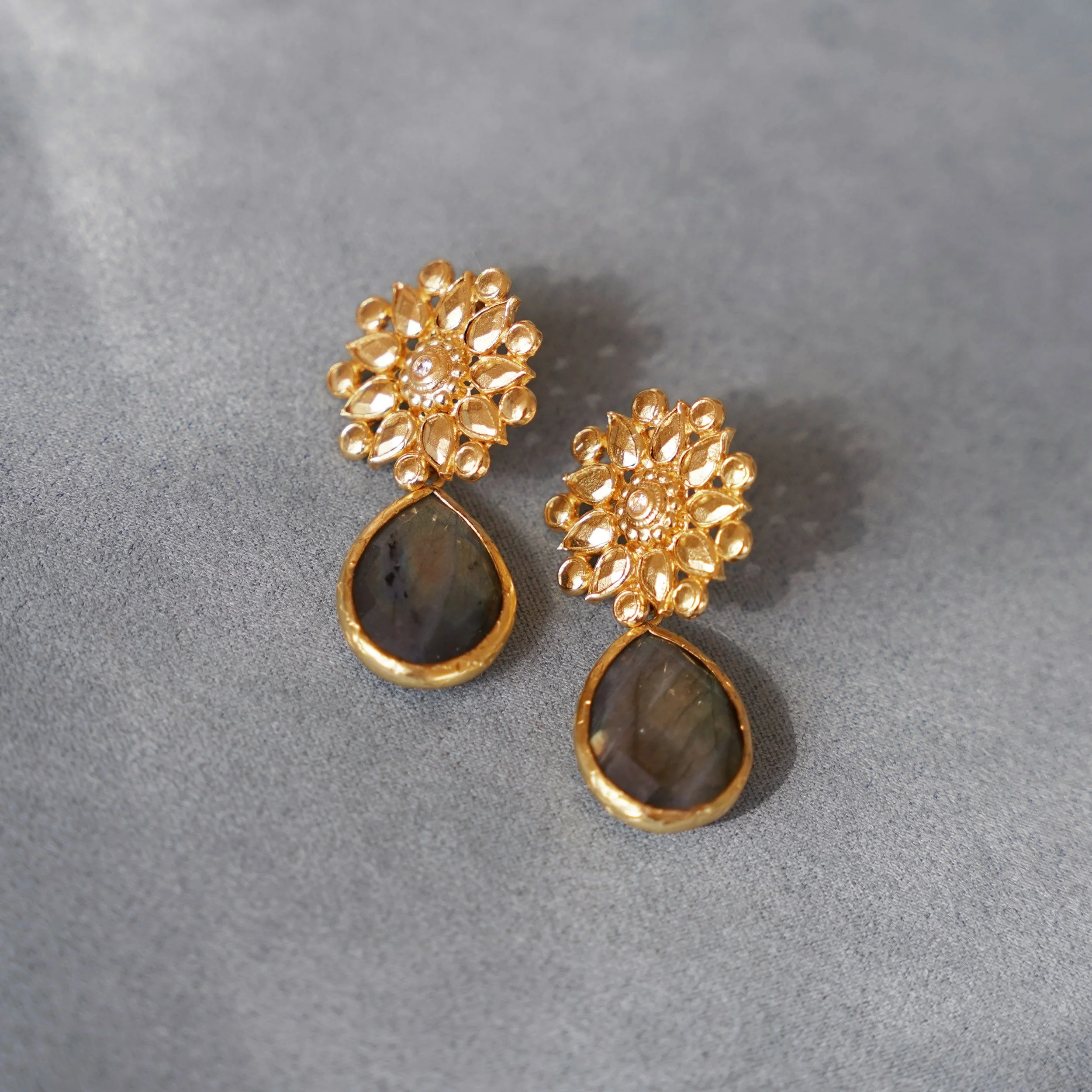 Labradorite Floral Drop Earrings