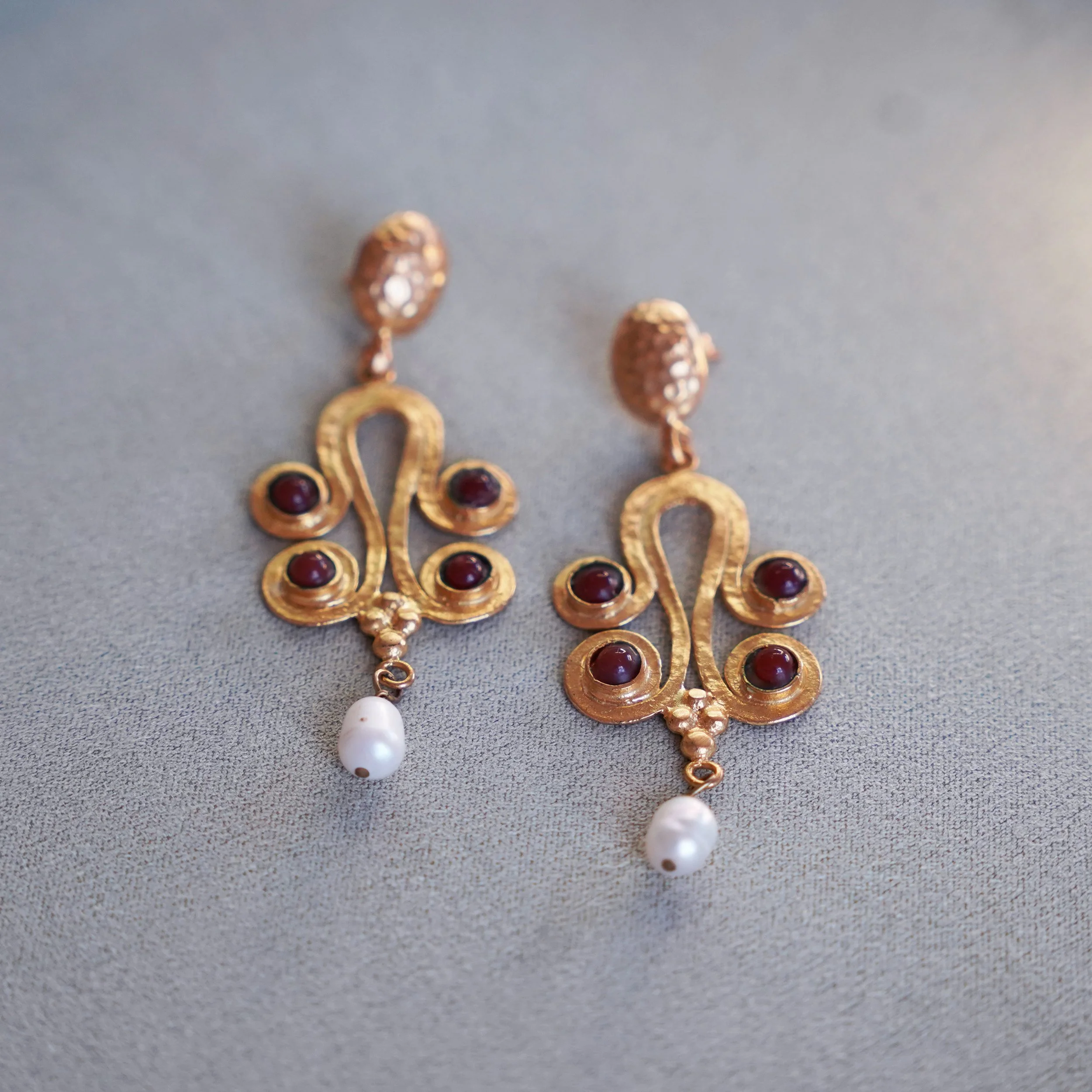 Eternal Red Chalcedony & Pearl Statement Earrings