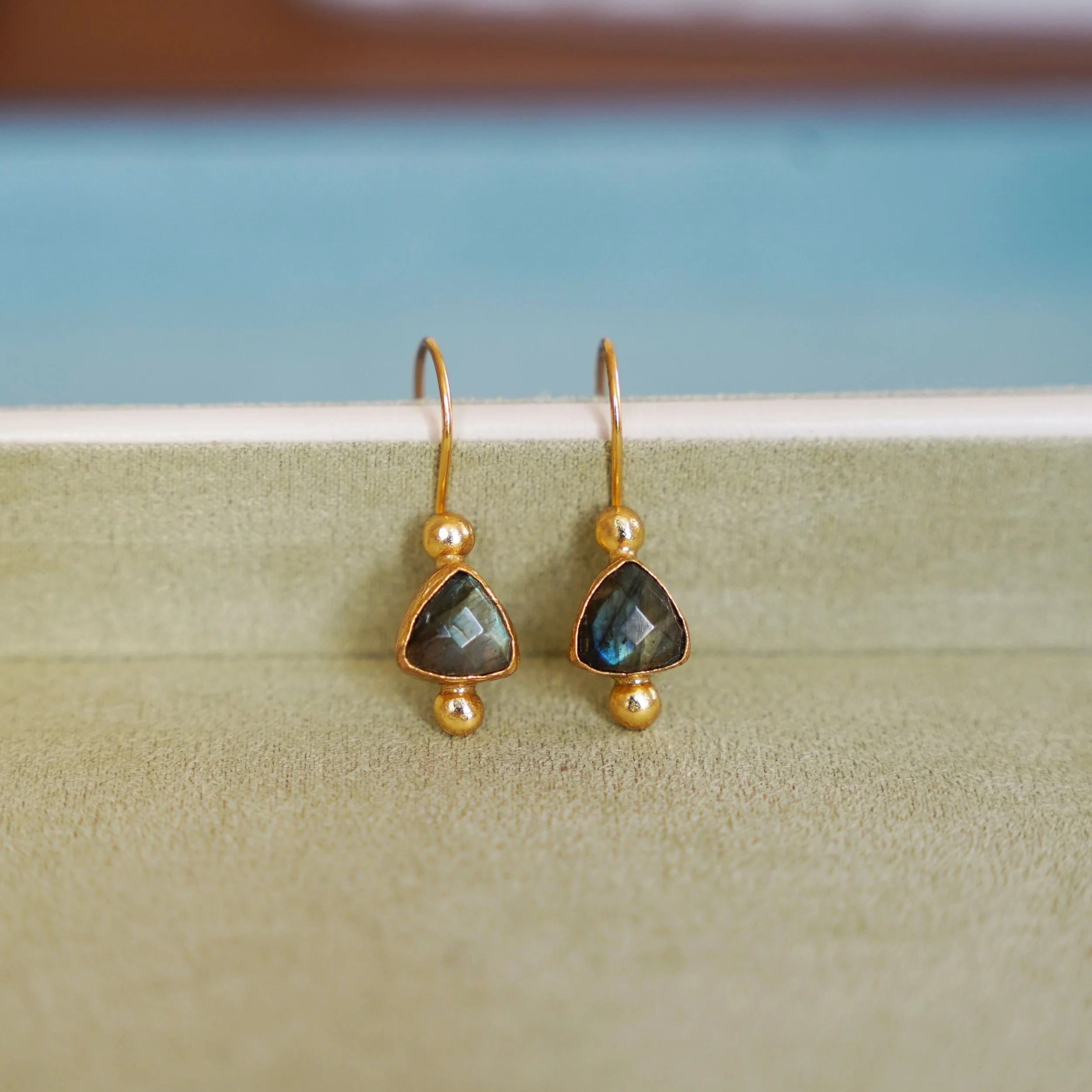 Labradorite Minimalist Triangle Earrings