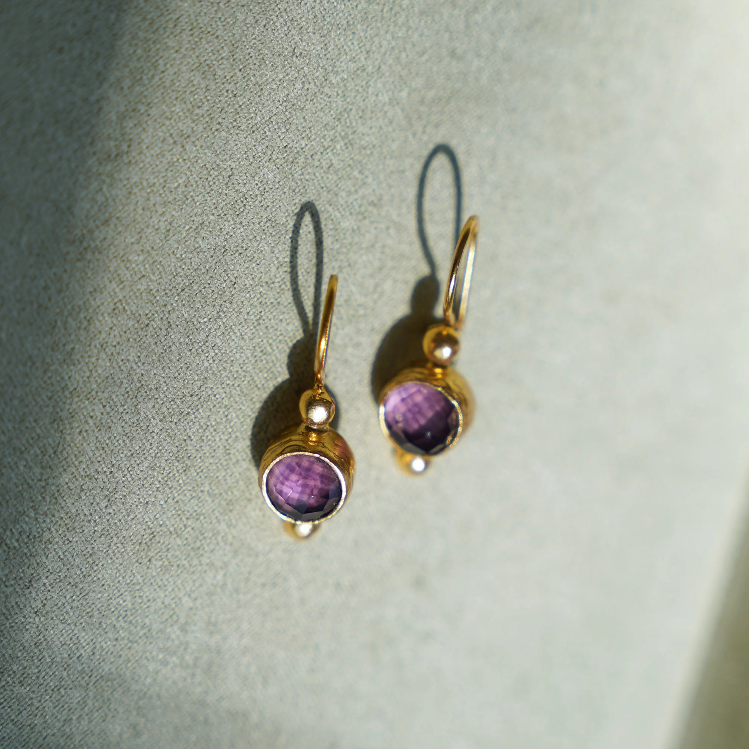 Amethyst Minimalist Round Shape Earrings