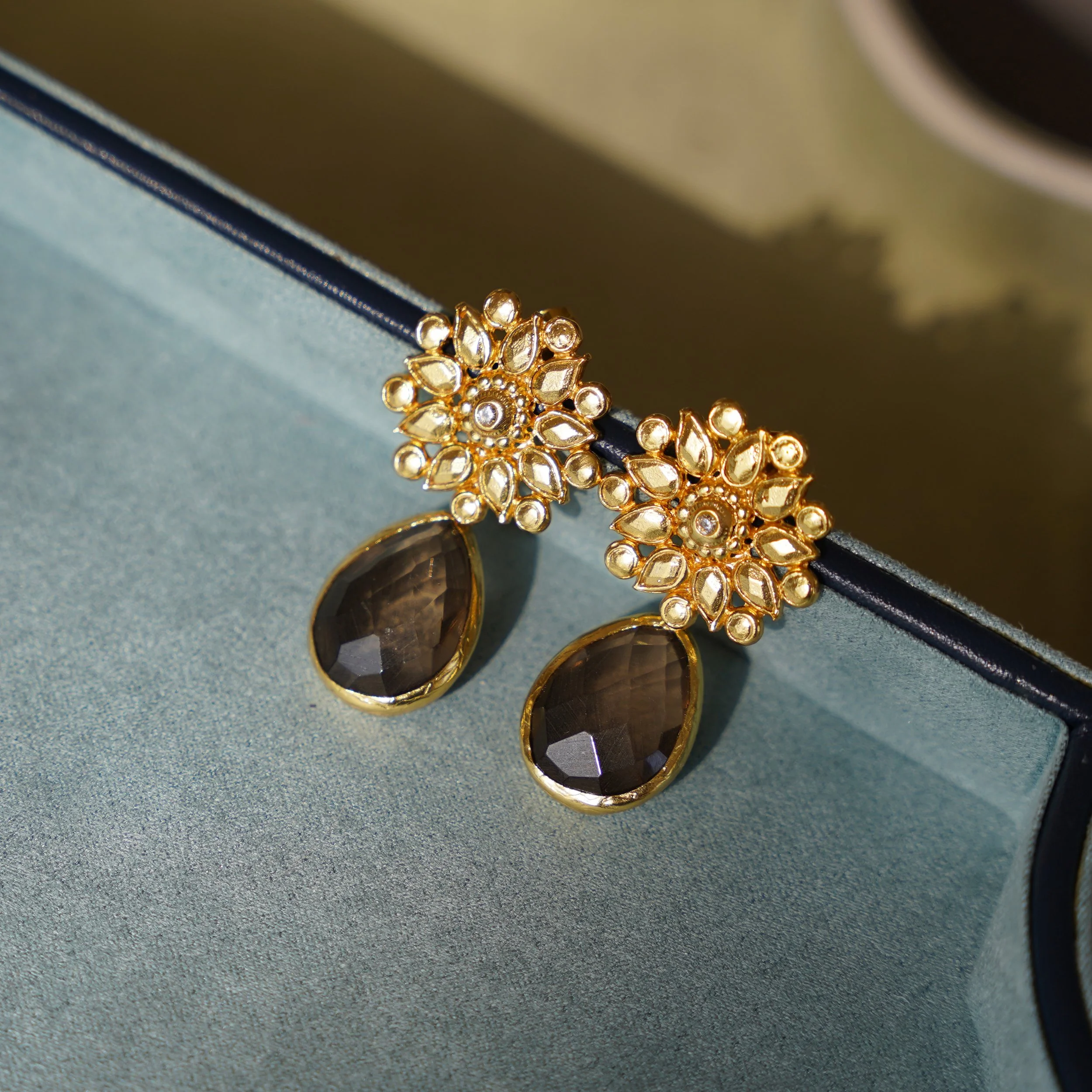 Smoky Quartz Floral Drop Earrings