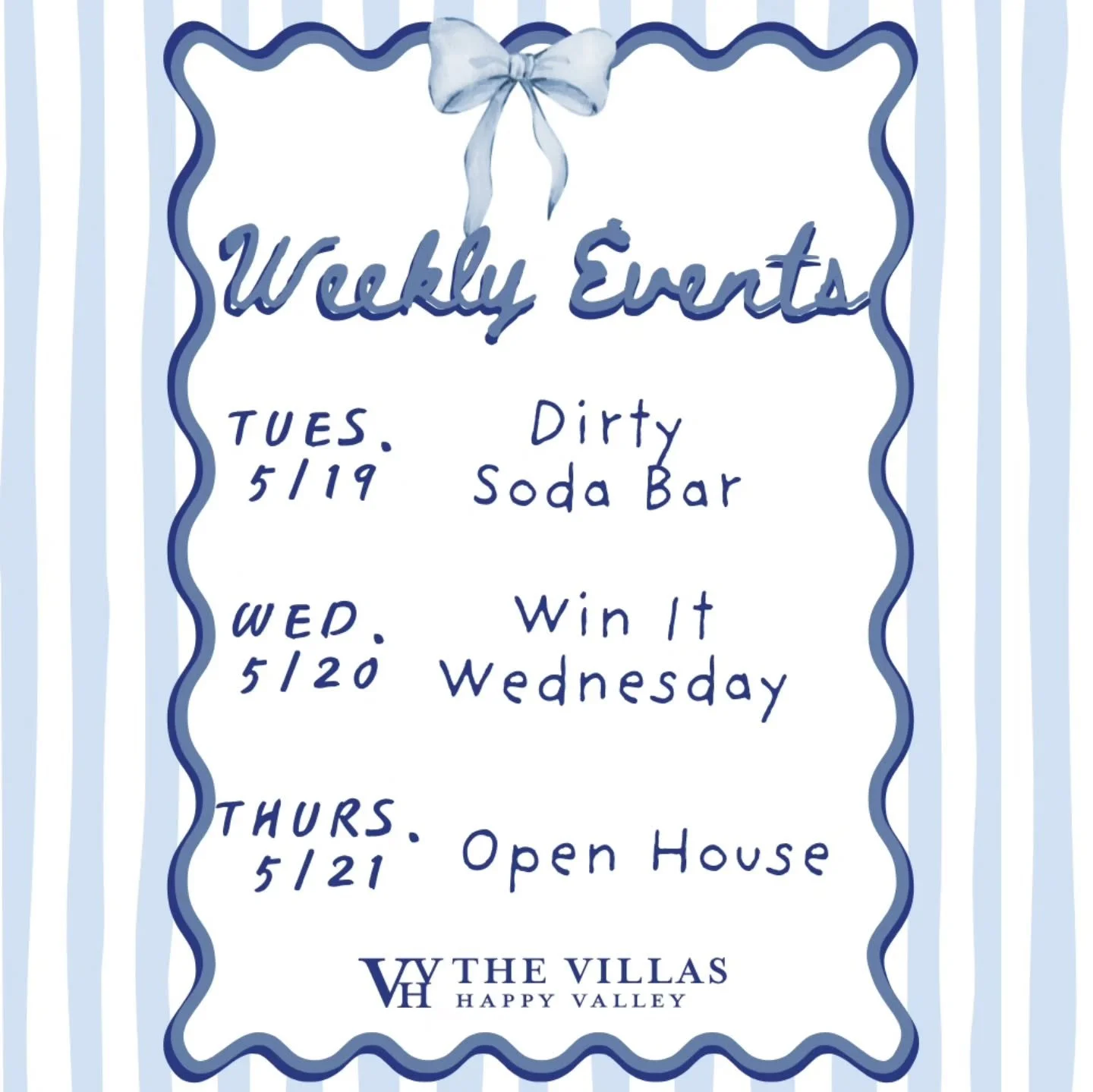 This week's events! Stay tuned for more details throughout the week :) 

#events #villasathappyvalley
#openhouse #dirtysodabar #psuoffcampushousing