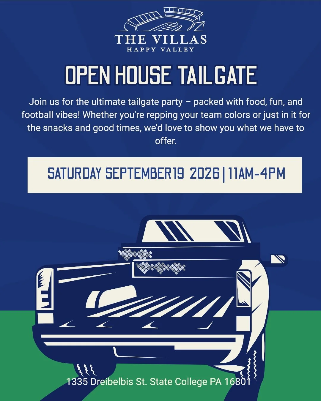 🎉 OPEN HOUSE TAILGATE AT THE VILLAS! 🏈

Ready to find your future home and have some fun while you're at it? Join us for our Open House Tailgate Event