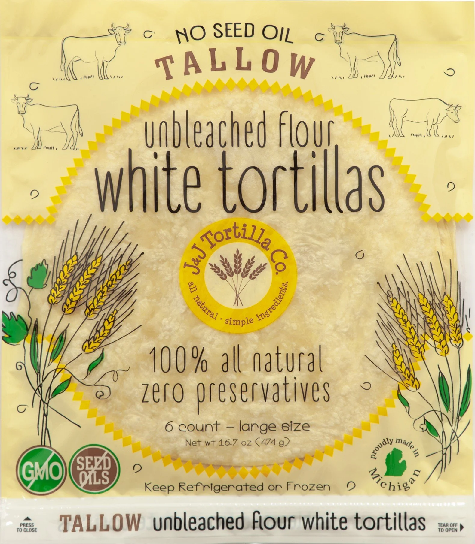 No Seed Oil Tallow Unbleached Flour White Tortillas