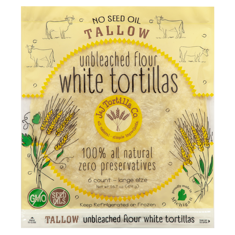 No Seed Oil Tallow Unbleached Flour White Tortillas