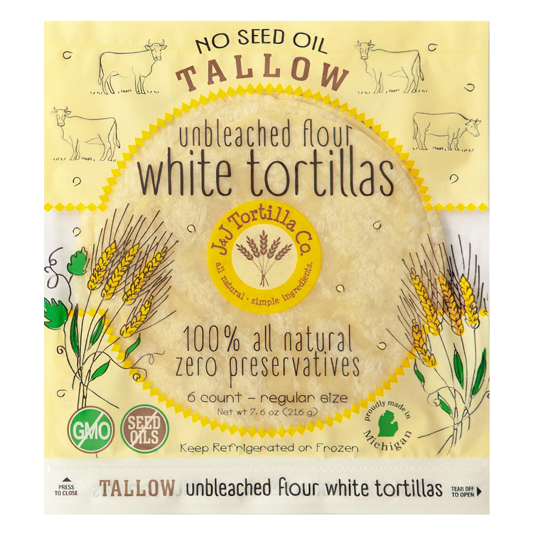 No Seed Oil Tallow Unbleached Flour White Tortillas