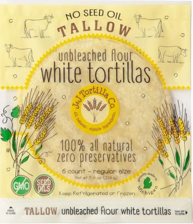 No Seed Oil Tallow Unbleached Flour White Tortillas