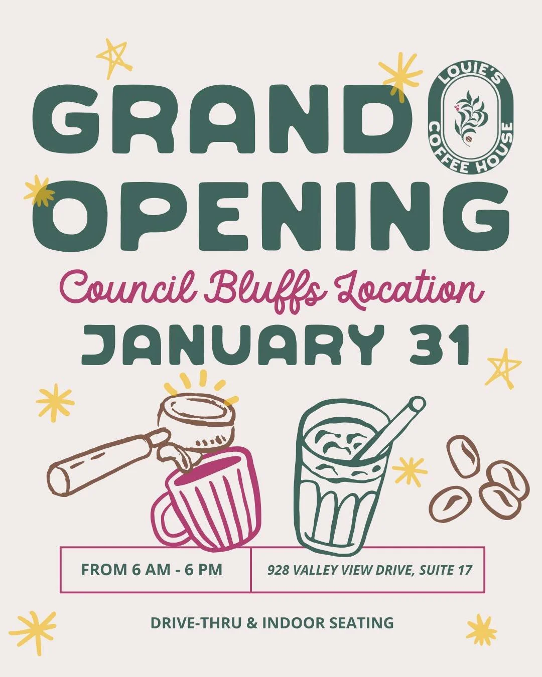 The wait is almost over, Council Bluffs! ☕

After a long (and very worth-it) journey, we&rsquo;re officially opening our CB doors January 31!

We&rsquo;re so grateful for your patience, your excitement, and your constant support. This space was built