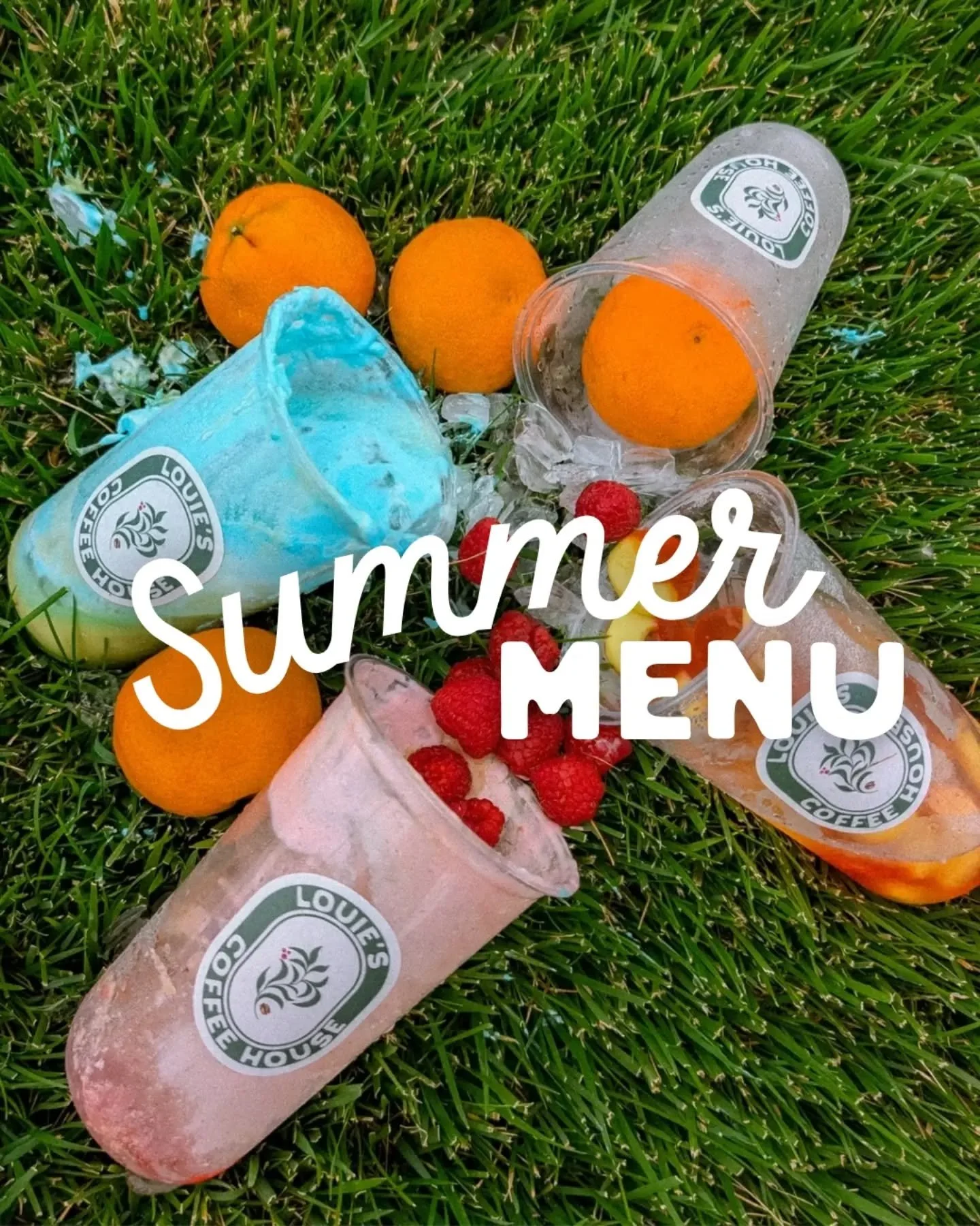 Summer menu is HERE ☀️🍉🍊

These summer seasonal drinks are available through July 31st at both Louie's locations! 

🍇 Berry Blondie Latte - Blonde Espresso, Vanilla, Housemade Raspberry Syrup, Raspberry Cold Foam

🥥 Citrus Skies Matcha - Coconut 