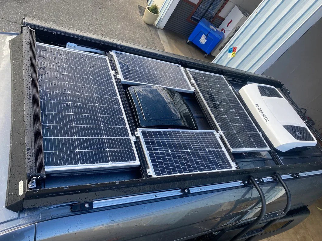 solar panel power system on wolf mountain customized sprinter van on roof blue sprinter van