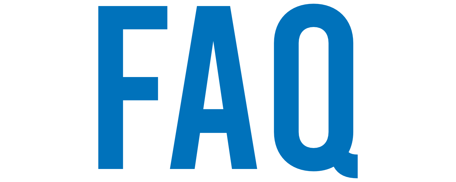 Blue text displaying 'FAQ' in large font.