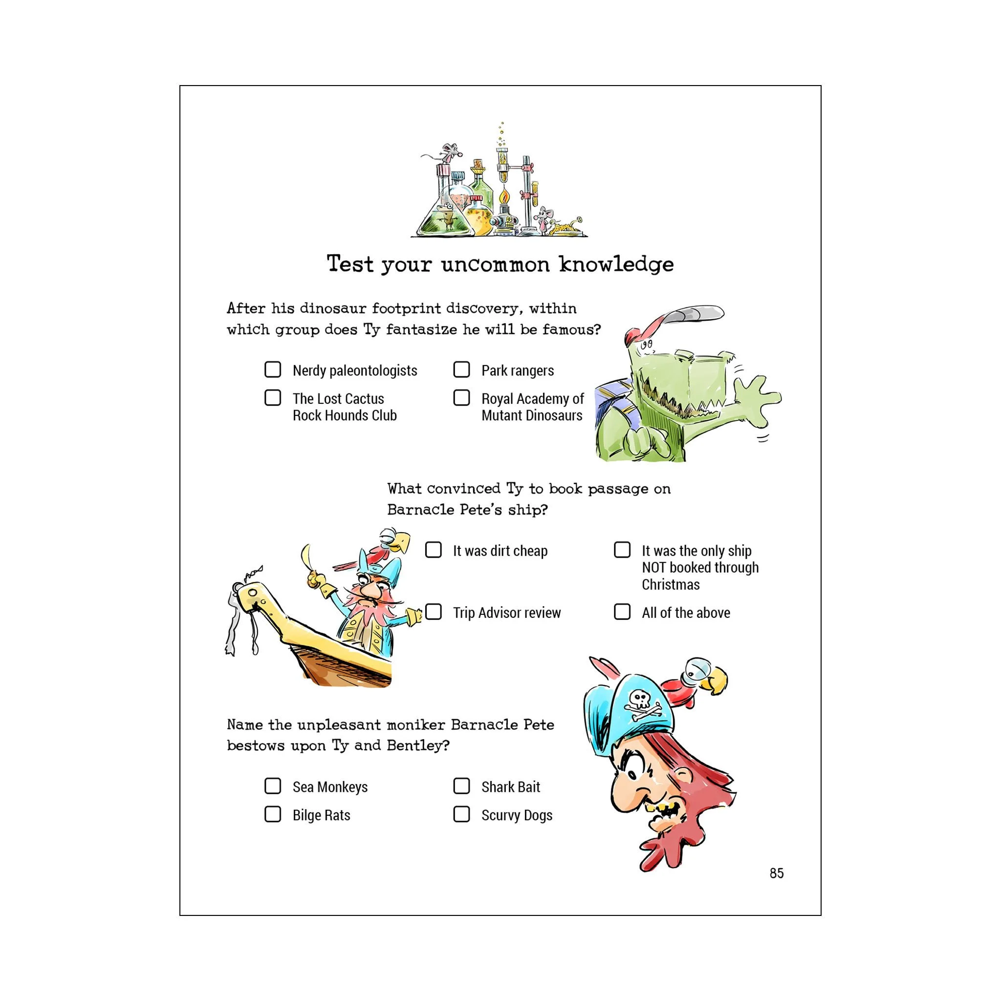 Pop quiz page from Lost Cactus - The Second Treasury, comic strip anthology