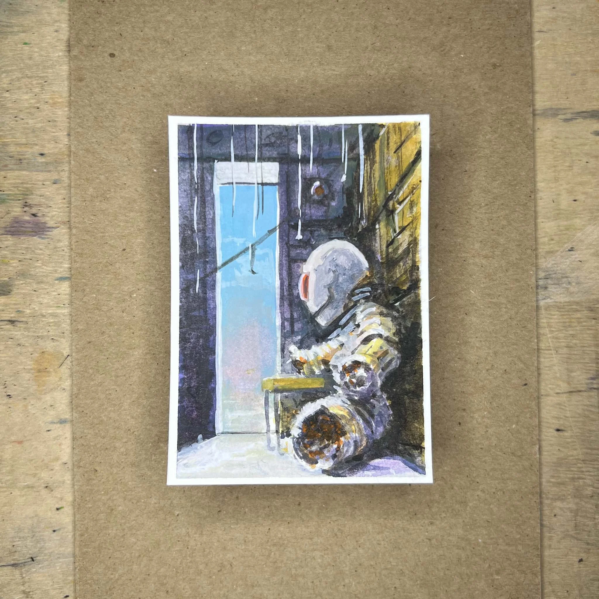 The Lost Robot #2 — Original Gouache ACEO by John Hopkins