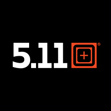 5.11 logo with white text and orange symbol on a black background