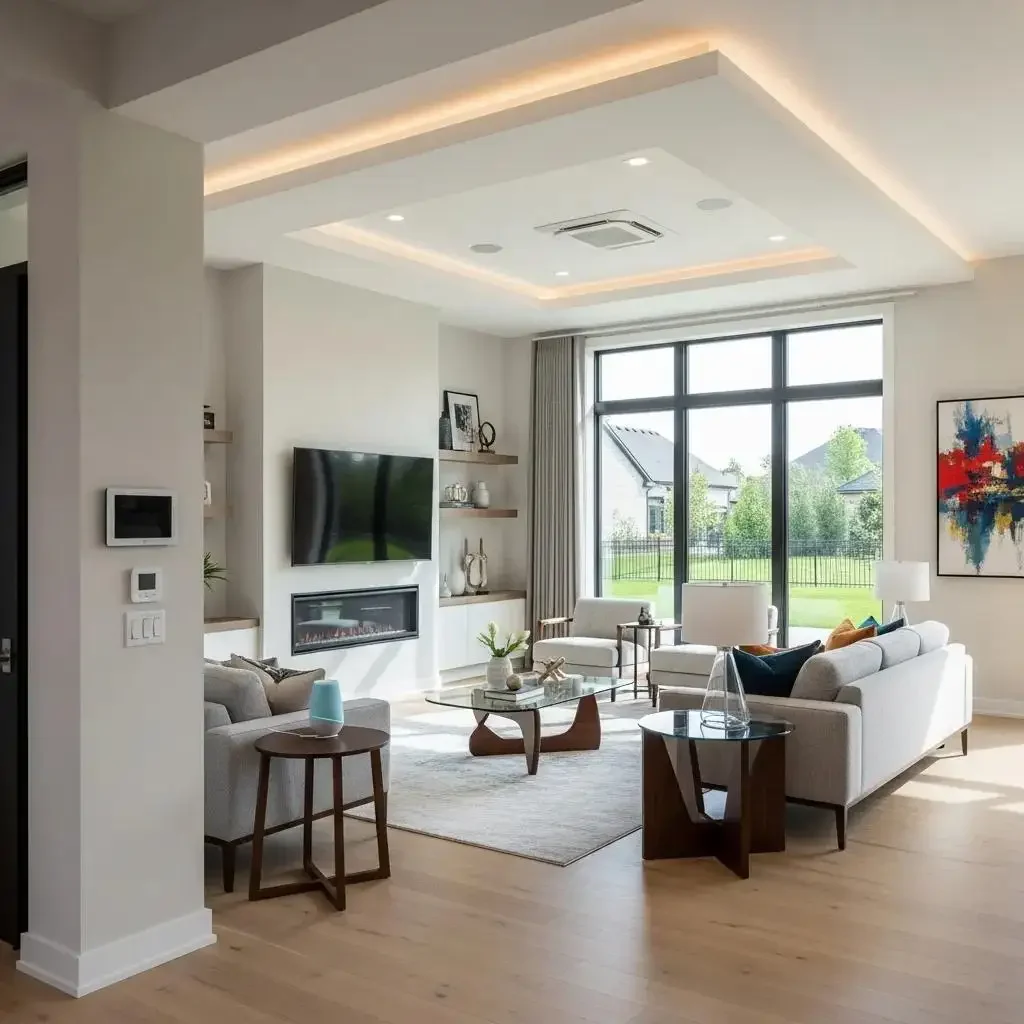 interior view of a modern new build home featuring an open floor plan smart home technology and high efficiency systems