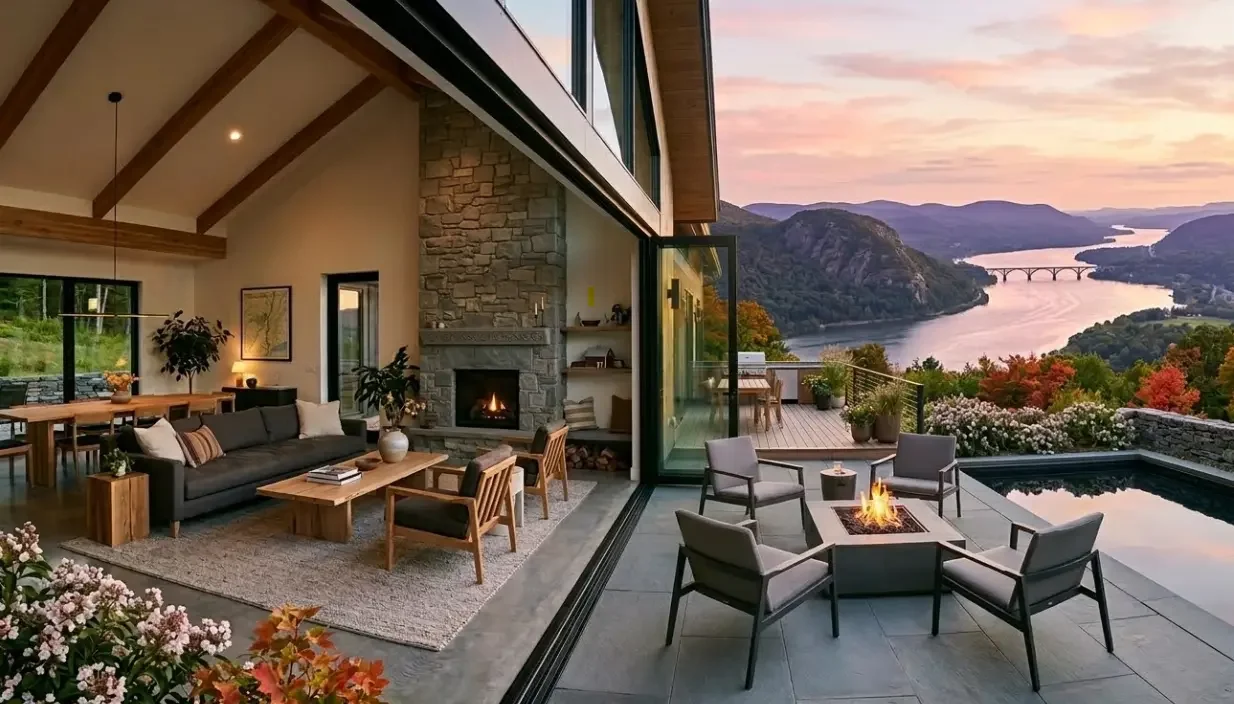 modern open concept Great Room that merges indoor and outdoor space