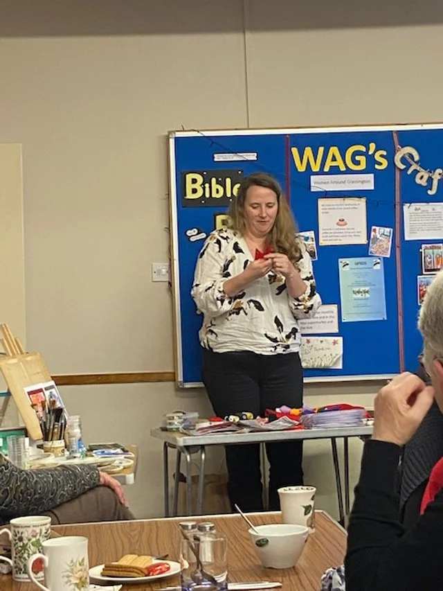 Gemma demonstrating Christmas Decorations